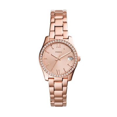 Fossil ES4318 Damen-Uhr Scarlette Analog Quarz mit Edelstahl-Band Roségold
