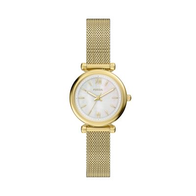 Fossil Damen-Uhr Carlie Mini Quarz Edelstahl-Band Goldton 28 mm ES5462