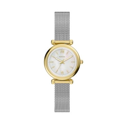 Fossil Damen-Uhr Carlie Mini Analog Quarz Edelstahl-Band 28 mm ES5463