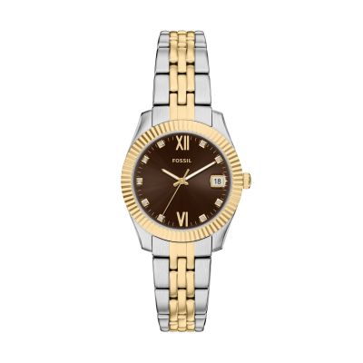 Fossil Damen-Uhr Scarlette Quarz Edelstahl-Band Gold-Silber-Ton ES5539