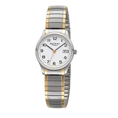 Regent Damen-Uhr Quartz Zugband Bicolor Gold GrausilberF-1514