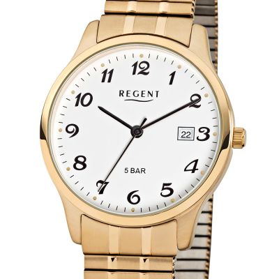 Regent F-876 Herren-Uhr Analog Quarz mit Zug-Armband IP Gold Ø 36 mm