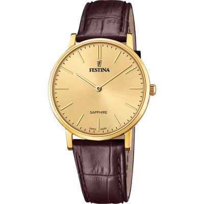 Festina Herren-Uhr Swiss Made Analog Quarz Leder-Armband F20016/2
