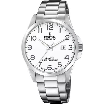 Festina F20024/1 Herren-Uhr Swiss Made Analog Quarz Edelstahl-Armband