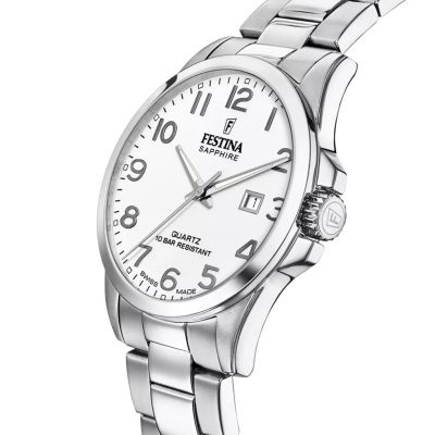 Festina F20024/1 Herren-Uhr Swiss Made Analog Quarz Edelstahl-Armband