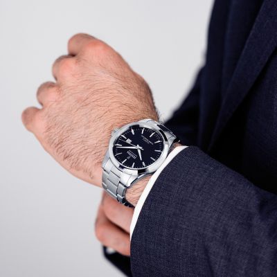 Festina F20024/4 Herren-Uhr Swiss Made Schwarz Quarz Edelstahl-Armband