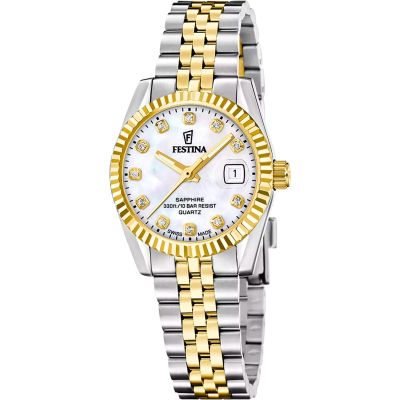 Festina Damen-Uhr Swiss Made Quarz Edelstahl-Band Gold-Ton F20088/1