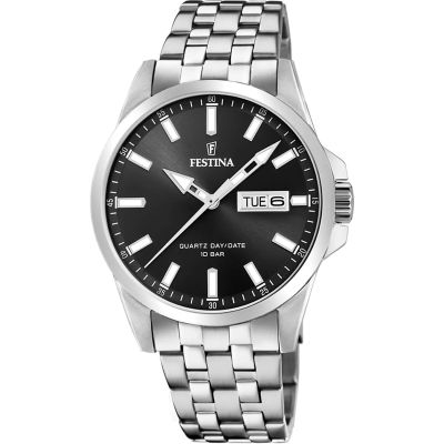 Festina Herren-Uhr Klassik Schwarz Quarz Edelstahl-Armband F20357/4