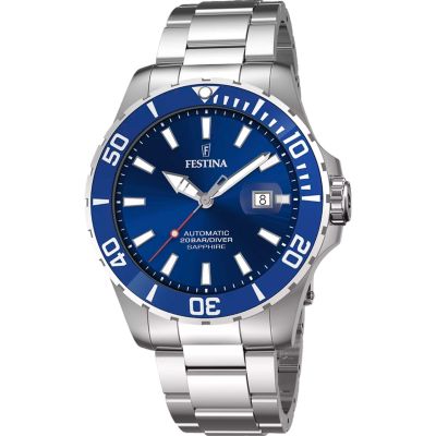 Festina Herren-Uhr Blau Analog Automatik Edelstahl-Armband F20531/3