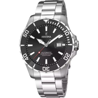 Festina Herren-Uhr Automatik Schwarz Edelstahl-Armband Silber F20531/4