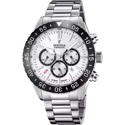 Festina Herren-Uhr Keramik Chronograph Quarz Edelstahl-Band F20575/1
