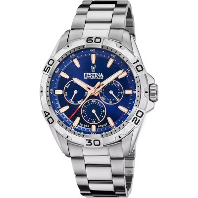 Festina Herren-Uhr Multifunktion Blau Quarz Edelstahl-Armband F20623/2