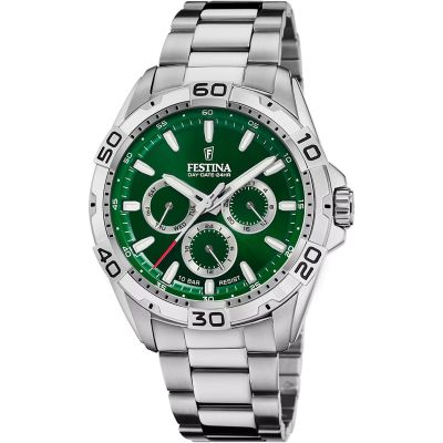 Festina F20623/3 Herren-Uhr Multifunktion Grün Quarz Edelstahl-Armband