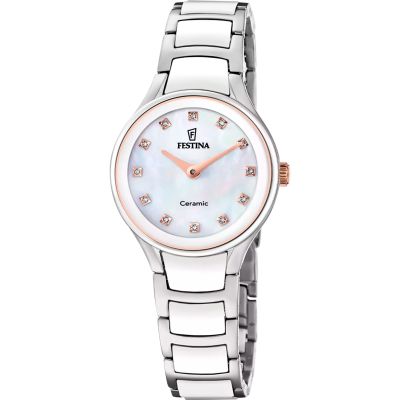 Festina Damen-Uhr Keramik Weiß Analog Quarz Edelstahl-Band F20752/8