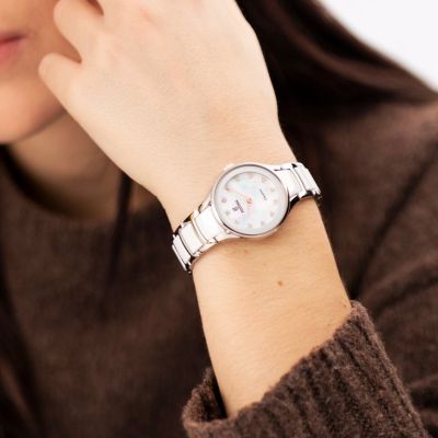 Festina Damen-Uhr Keramik Weiß Analog Quarz Edelstahl-Band F20752/8