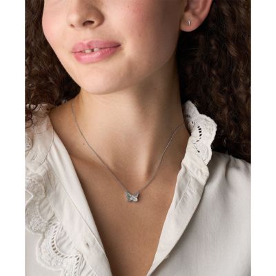 Fossil Schmuck-Set Halskette Ohrstecker Butterfly Edelstahl JF04935SET