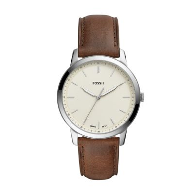 Fossil Herren-Uhr The Minimalist Analog Quarz Leder-Band Braun FS5439 