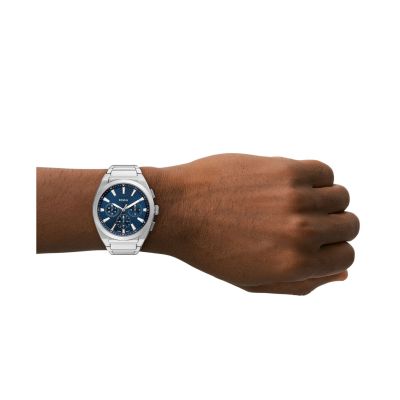 Fossil Herren-Uhr Everett Chronograph Quarz Edelstahl-Armband FS6104
