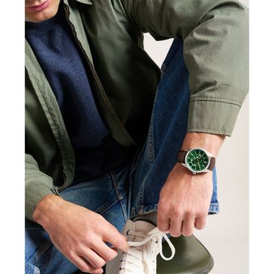 Fossil Herren-Uhr Pearson Multifunktion Analog Quarz Leder-Band FS6137