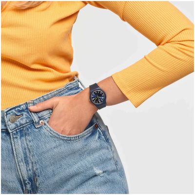 Swatch GN718 Armband-Uhr Sir Blue Classic Analog Quarz Silikon-Band
