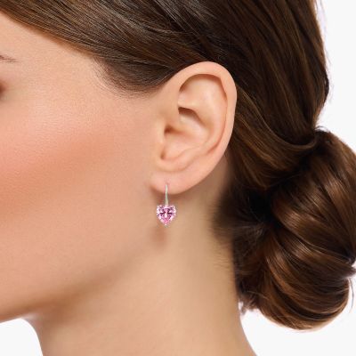 Thomas Sabo Ohrhänger Damen Pinkfarbenes Zirkonia-Herz Silber H2288-051-9