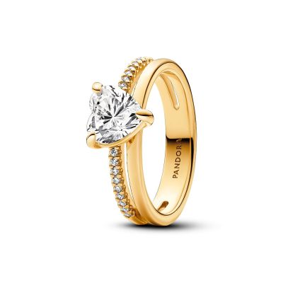 Pandora 163100C01 Ring Damen Doppelband Herz Zirkonia Vergoldet