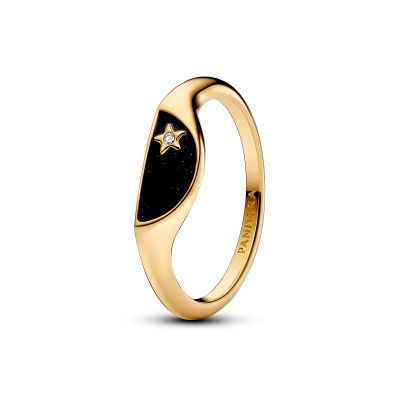 Pandora Me Siegelring Damen Halbiert Stern Schwarz Vergoldet 163325C01