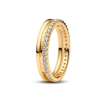 Pandora Ring Damen Doppelband Zirkonia Pavé Vergoldet 163799C01