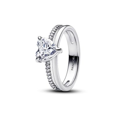 Pandora Ring Damen Doppelband Herz Zirkonia Sterling-Silber 193100C01