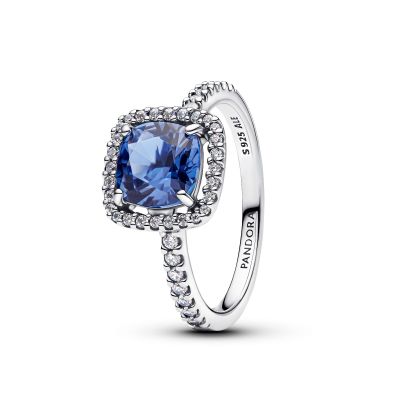 Pandora Ring Funkelnder Eckiger Blauer Strahlenkranz Silber 193550C01