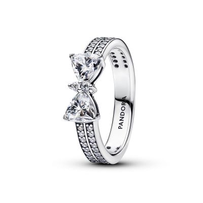 Pandora Ring Damen Funkelnde Schleife Doppelreihig Silber 193552C01