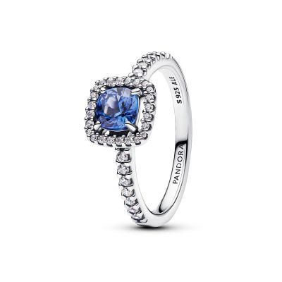 Pandora Ring Funkelnder Eckiger Blauer Strahlenkranz Silber 193555C01