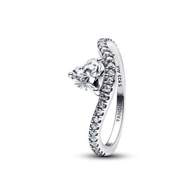 Pandora Ring Damen Welliger Pavé Herz Zirkon Sterling-Silber 193661C01