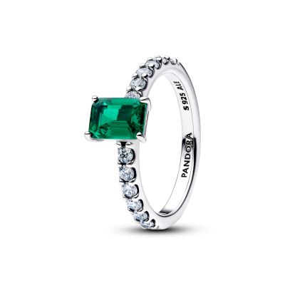 Pandora Ring Grüner Rechteckiger Strahlenkranz Silber 194506C01