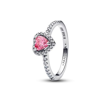 Pandora Ring Damen Erhabenes Rosafarbenes Herz Silber 198421C03