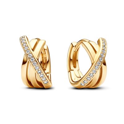Pandora 263150C01 Ohrringe Creolen Damen Überkreuzte Pavé Vergoldet