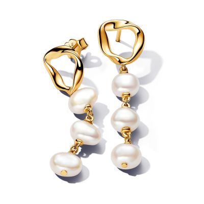 Pandora Essence Ohrhänger Kreis und Perlen Barock Vergoldet 263263C01