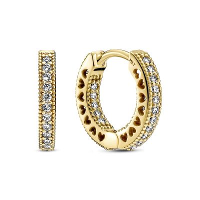Pandora 266317C01 Creolen Ohrringe Damen Pavé-Herz Zirkonia 14k Gold Plattiert