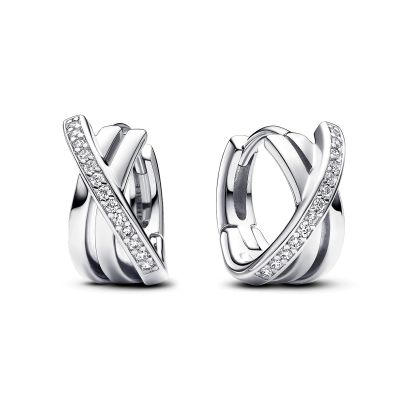 Pandora 293150C01 Ohrringe Creolen Überkreuzte Pavé Zirkonia Silber