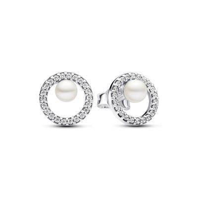 Pandora 293154C01 Ohrstecker Damen Süßwasserzuchtperle Pavé Silber