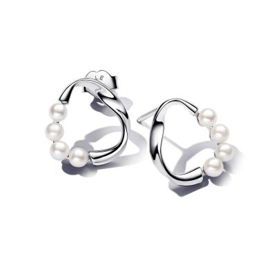 Pandora Essence Ohrstecker Süßwasserzuchtperlen Kreis Silber 293276C01
