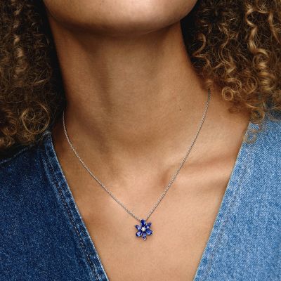 Pandora 392387C02 Halskette Anhänger Funkelnde Blaue Herbarium Cluster Silber