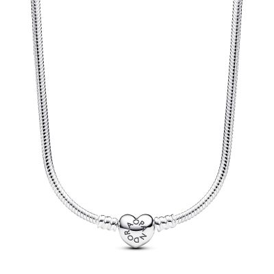 Pandora 393091C00 Gliederhalskette Damen Herzverschluss Moments Silber 45 cm