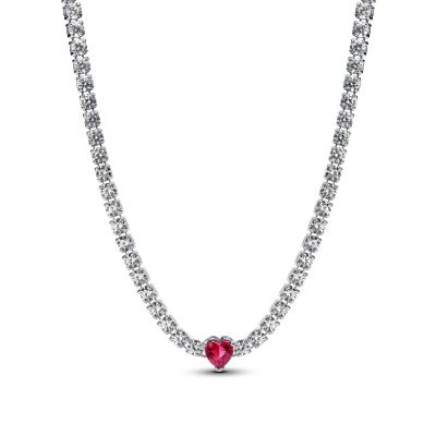 Pandora Halskette Choker Strahlenkranz Rotes Herz Silber 393549C01-40 cm