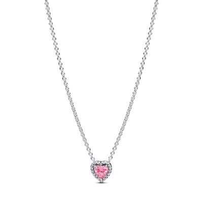 Pandora Halskette-Anhänger Erhabenes Herz Rosa Silber 45 cm 398425C02