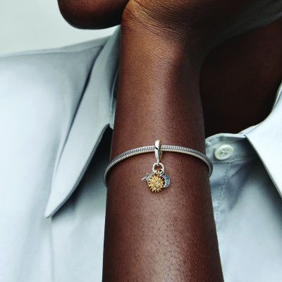 Pandora 762676C01 Charm-Anhänger Damen Sonne Halbmond Stern Silber Vergoldet