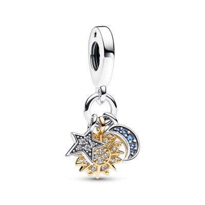 Pandora 762676C01 Charm-Anhänger Damen Sonne Halbmond Stern Silber Vergoldet