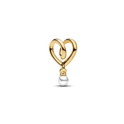 Pandora Charm Eingehülltes Herz mit Kunstperle 14K Vergoldet 764138C01
