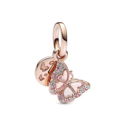 Pandora 782555C01 Charm-Anhänger Damen Schmetterling & Spruch 14k Rosé Vergoldet