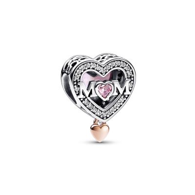 Pandora 782653C01 Charm Damen Offen Gearbeitetes Mum & Herz Silber Rosévergoldet